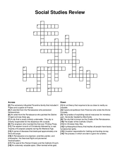 Social Studies Review Crossword Puzzle