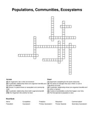 Populations, Communities, Ecosystems crossword puzzle