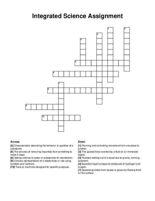 Integrated Science Assignment Crossword Puzzle