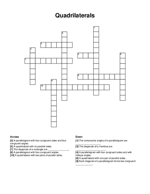 Quadrilaterals Crossword Puzzle