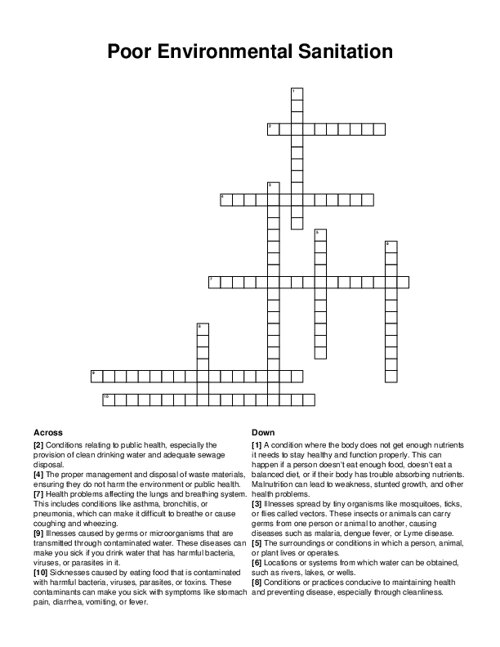 Poor Environmental Sanitation Crossword Puzzle