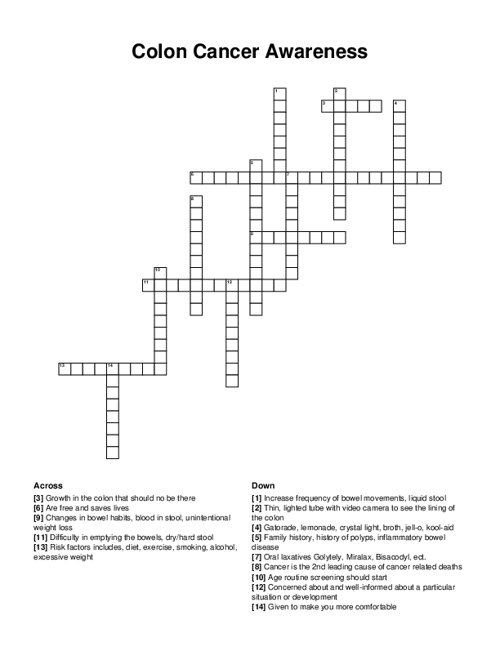 Colon Cancer Awareness Crossword Puzzle