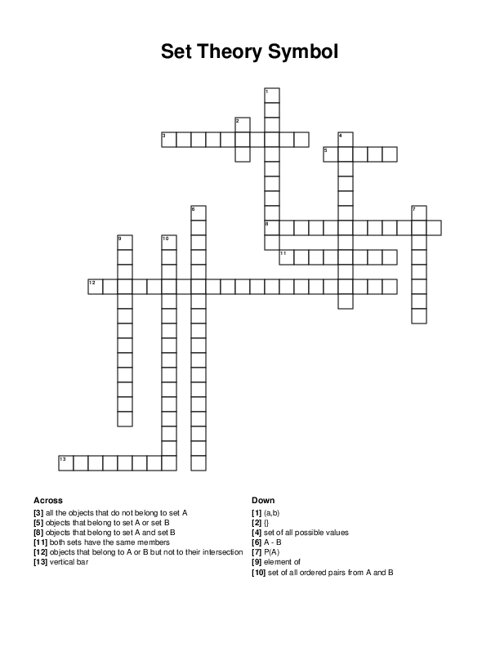 Set Theory Symbol Crossword Puzzle