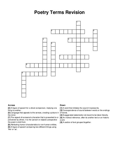 Poetry Terms Revision Crossword Puzzle