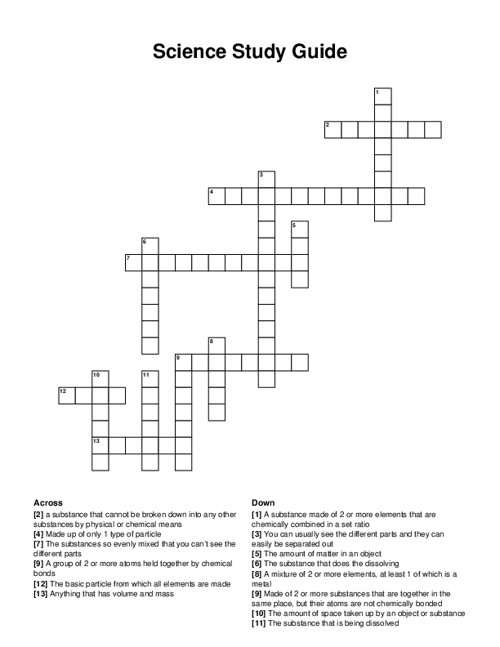 Science Study Guide Crossword Puzzle