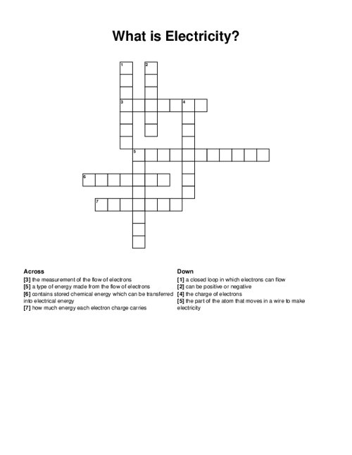 What is Electricity? Crossword Puzzle