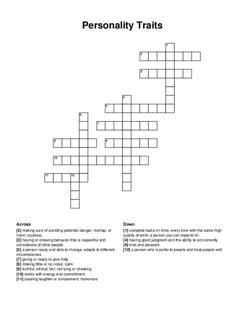 Personality Traits Crossword Puzzle