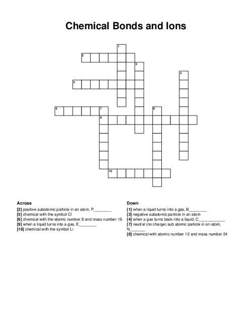 Chemical Bonds and Ions Crossword Puzzle