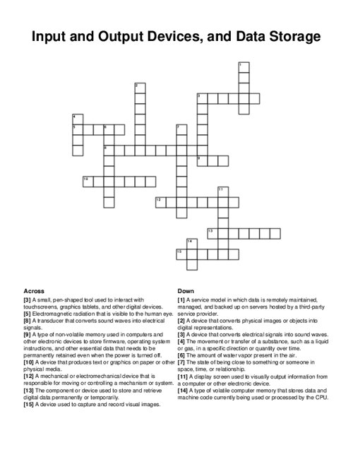 Input and Output Devices, and Data Storage Crossword Puzzle