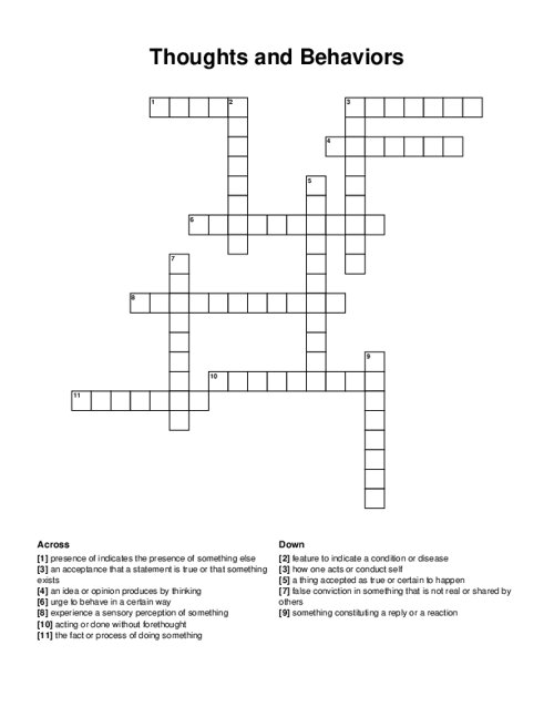 Thoughts and Behaviors Crossword Puzzle