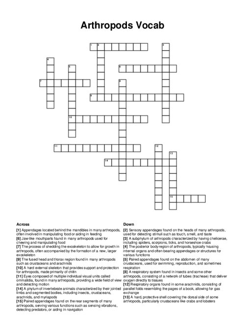 Arthropods Vocab Crossword Puzzle