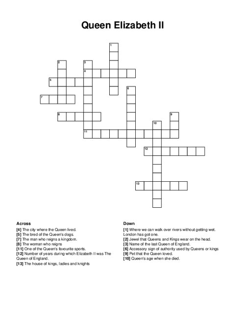Queen Elizabeth II Crossword Puzzle
