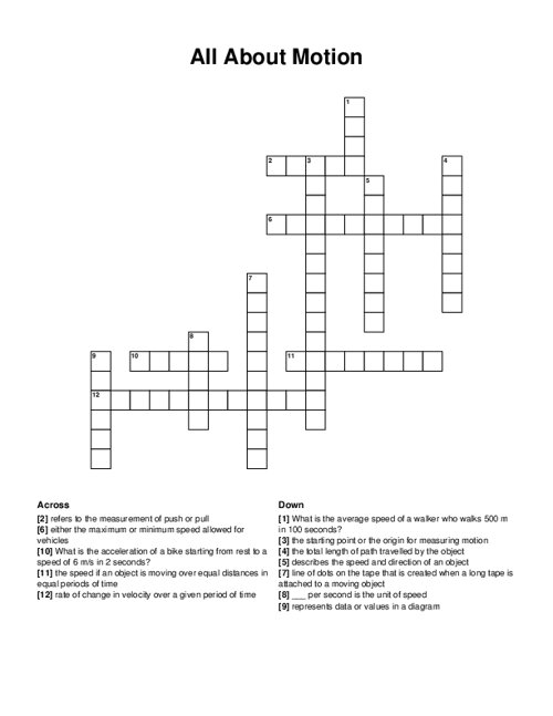 All About Motion Crossword Puzzle