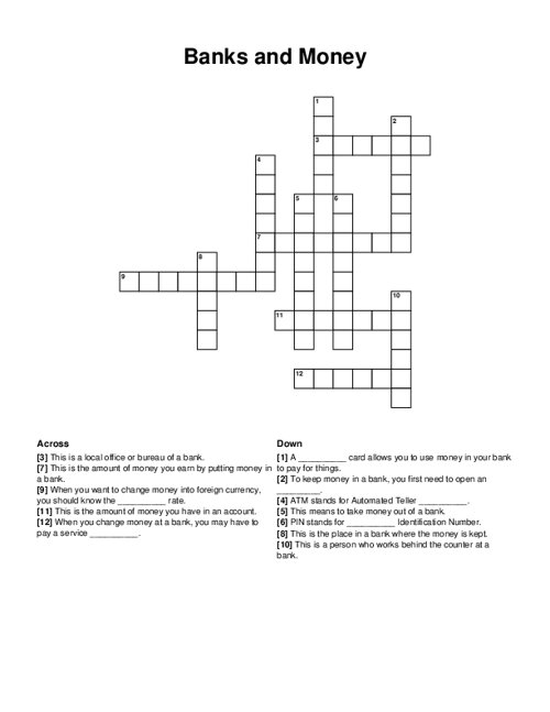 Banks and Money Crossword Puzzle