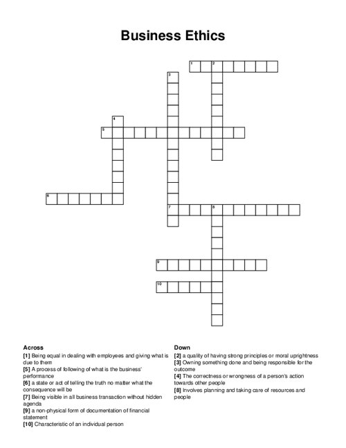 Business Ethics Crossword Puzzle