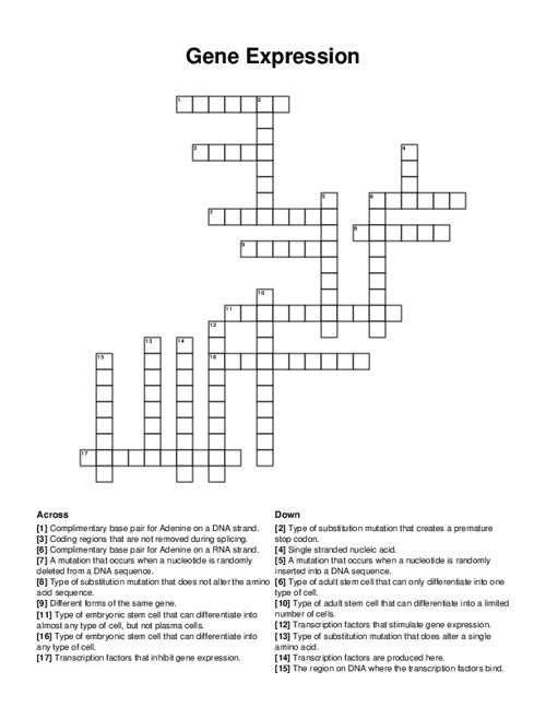 Gene Expression Crossword Puzzle