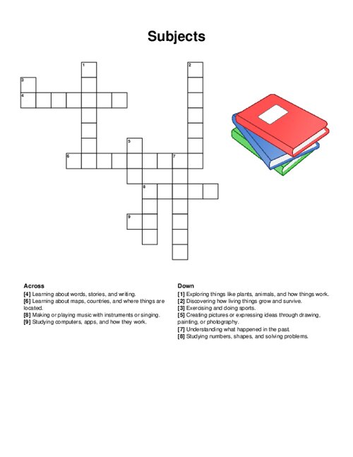 Subjects Crossword Puzzle
