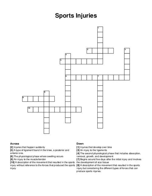 Sports Injuries Crossword Puzzle