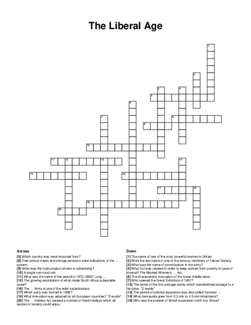 The Liberal Age Crossword Puzzle