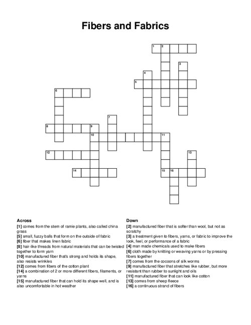 Fibers and Fabrics Crossword Puzzle