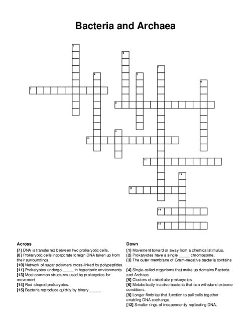 Bacteria and Archaea Crossword Puzzle