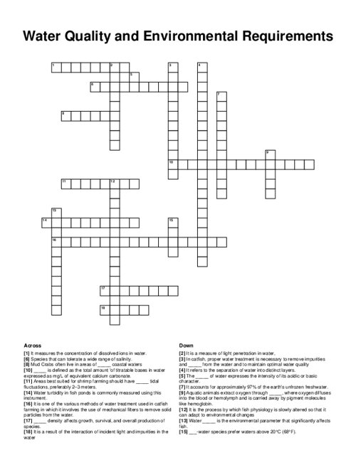 Water Quality and Environmental Requirements Crossword Puzzle