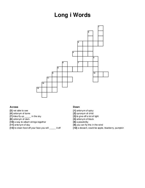 Long i Words Crossword Puzzle