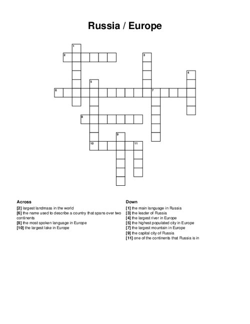 Russia / Europe Crossword Puzzle