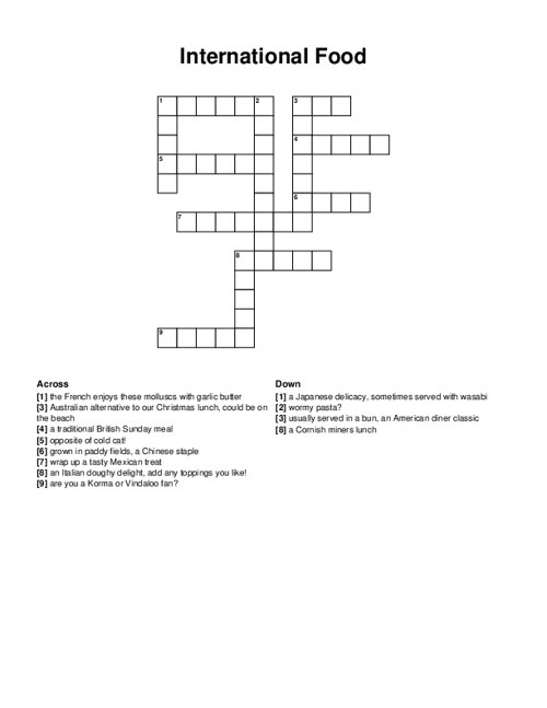 International Food Crossword Puzzle