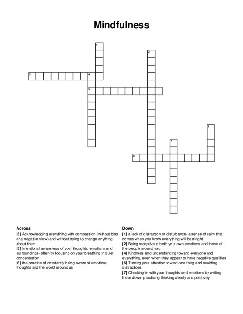 Mindfulness Crossword Puzzle