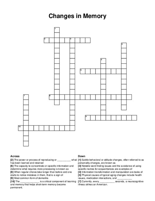 Changes in Memory Crossword Puzzle