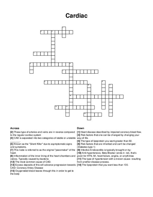 Cardiac Crossword Puzzle