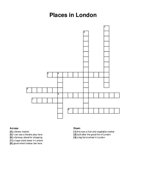 Places in London Crossword Puzzle