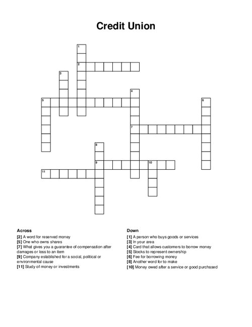 Credit Union Crossword Puzzle