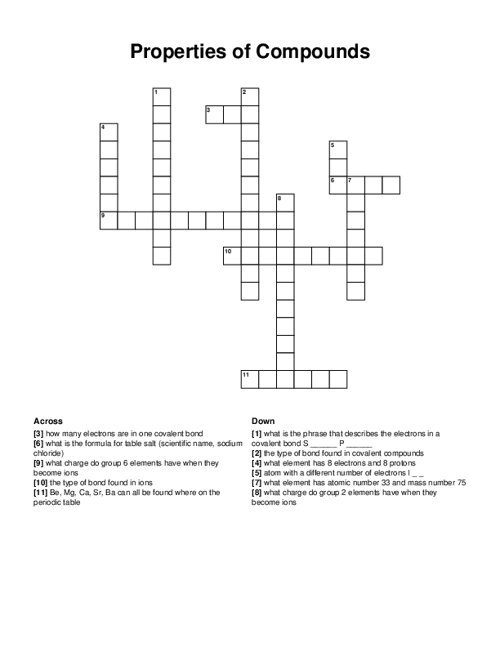 Properties of Compounds Crossword Puzzle