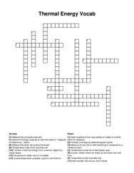 Thermal Energy Vocab crossword puzzle