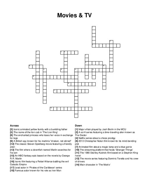 Movies & TV Crossword Puzzle