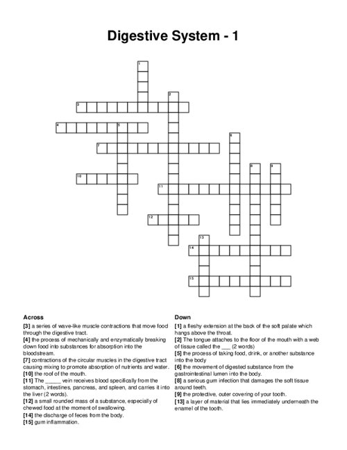 Digestive System - 1 Crossword Puzzle