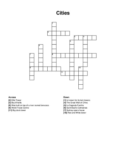 Cities Crossword Puzzle