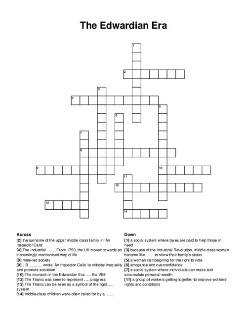 The Edwardian Era Crossword Puzzle