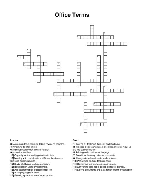Office Terms Crossword Puzzle