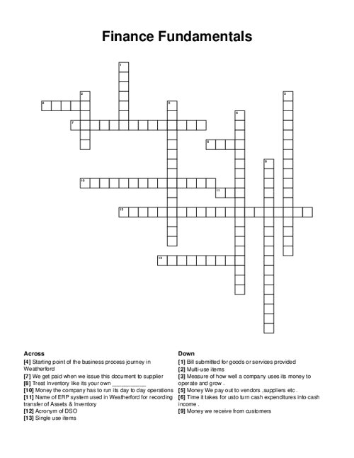 Finance Fundamentals Crossword Puzzle