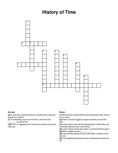 History of Time Crossword Puzzle