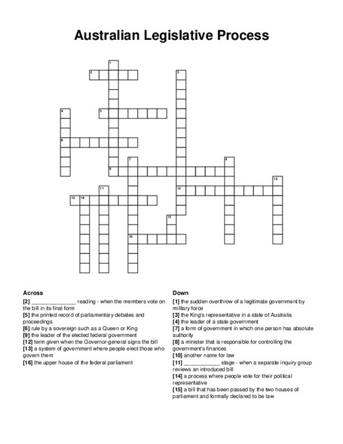 Australian Legislative Process Crossword Puzzle