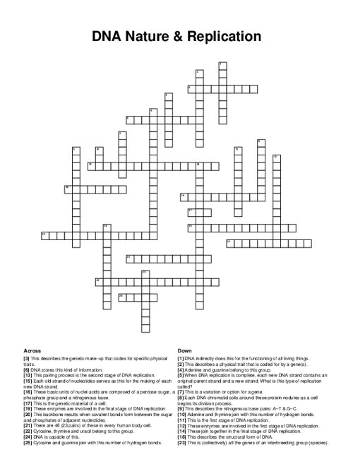 DNA Nature & Replication Crossword Puzzle
