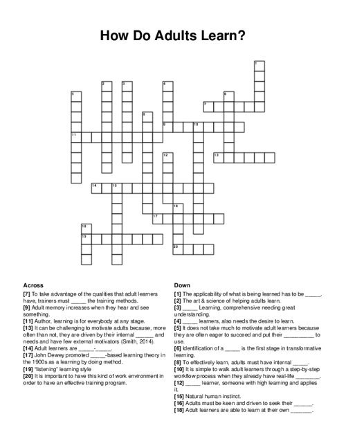 How Do Adults Learn? Crossword Puzzle