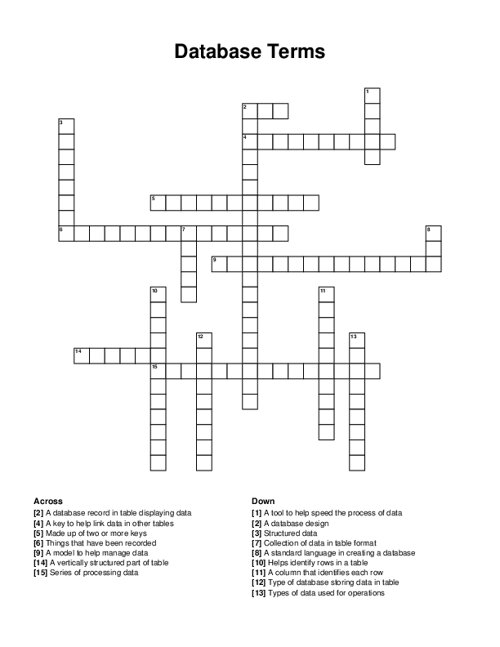 Database Terms Crossword Puzzle