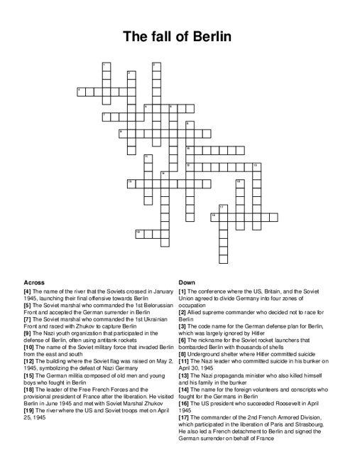 The fall of Berlin Crossword Puzzle