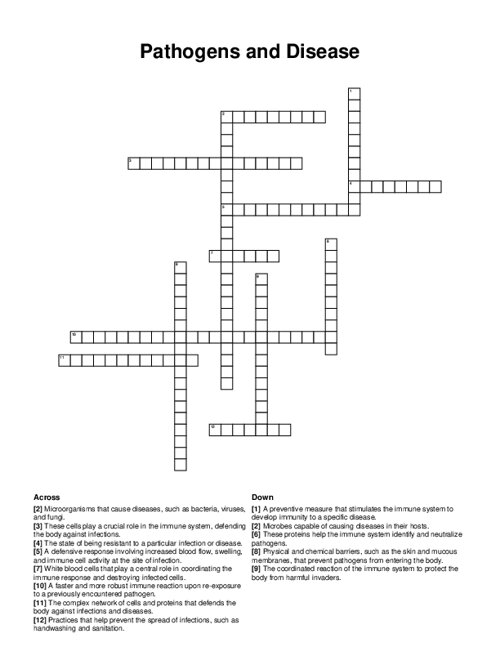 Pathogens and Disease Crossword Puzzle