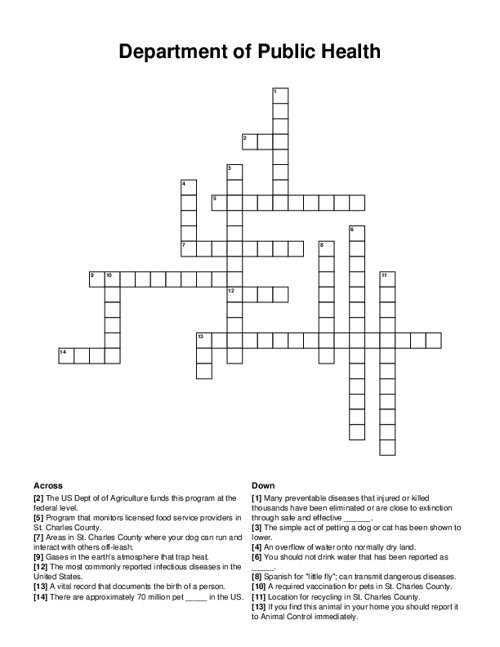 Department of Public Health Crossword Puzzle